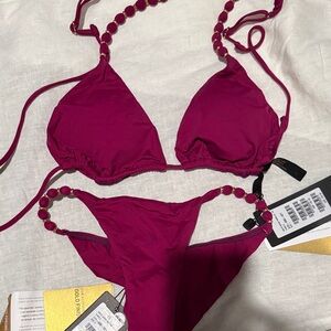 Chic Fuchsia Bikini Set with Decorative Straps